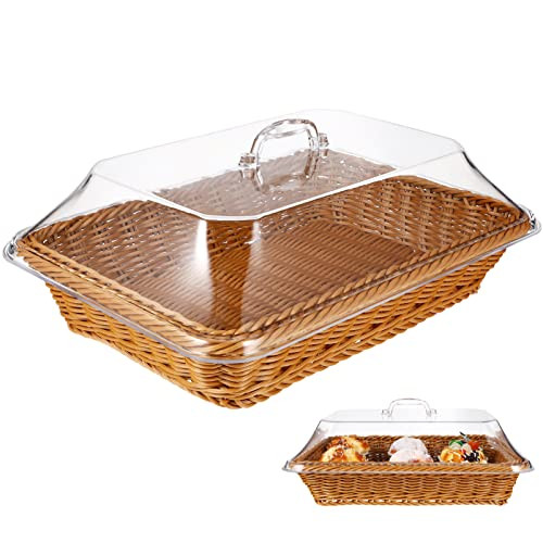 Healeved 1Set Wicker Bread Basket Woven Basket with Lid Simulated Rattan Bread Basket for Kitchen Outdoor Picnic Basket Multifunctional Storage Basket | Amazon (US)