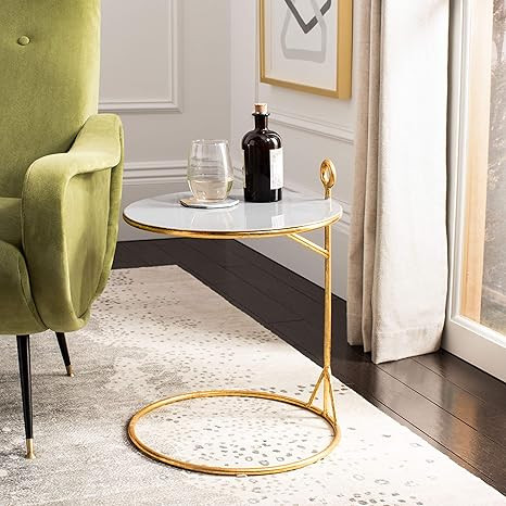 Safavieh Home Emirah Grey and Gold Round C Table | Amazon (US)