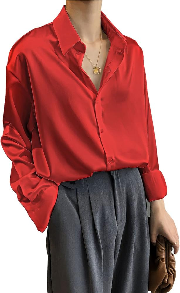 Pantete Womens Satin Silk Button Down Shirt Long Sleeve Casual Office Blouse Top Breathable & Sil... | Amazon (US)
