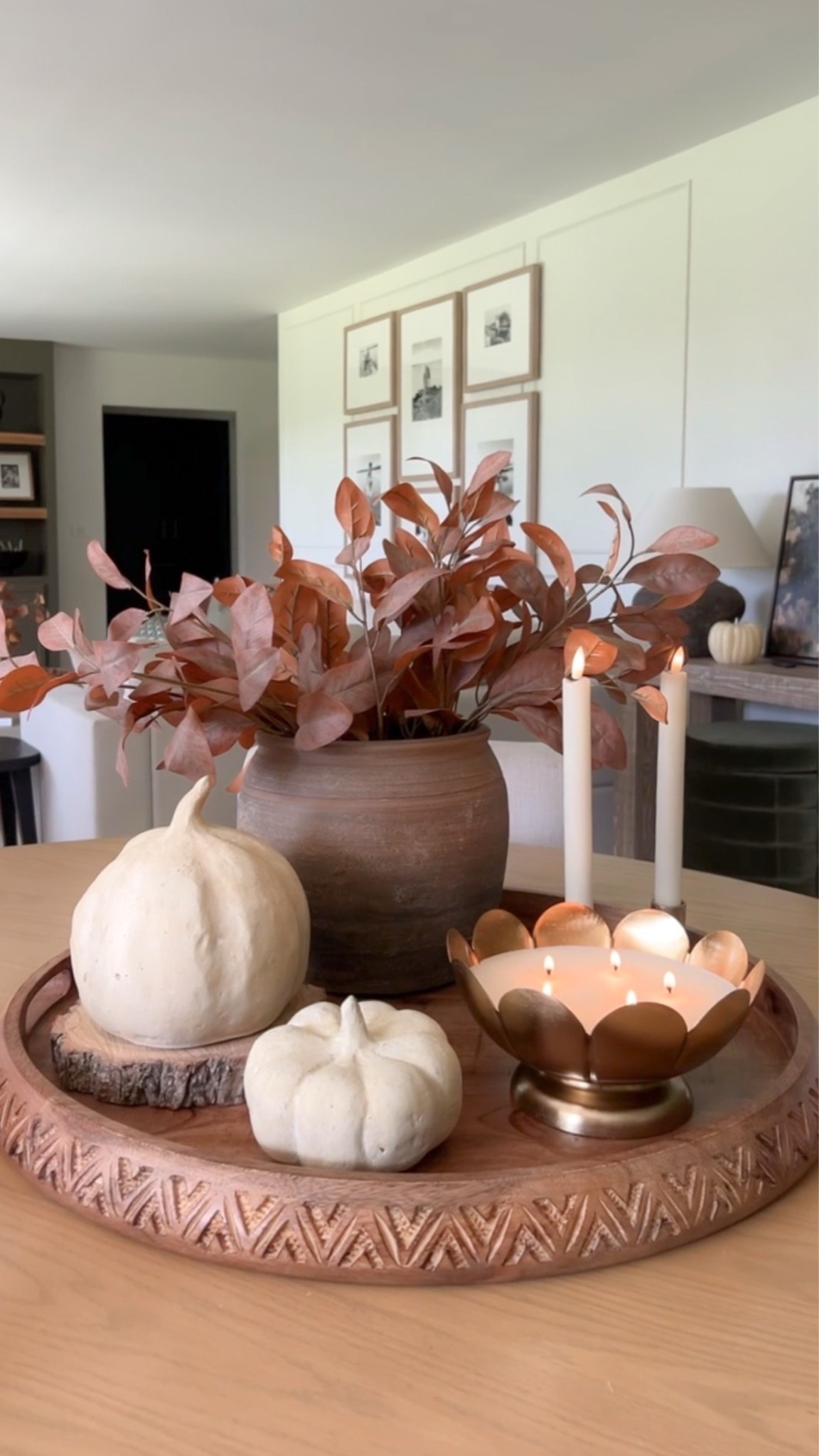 Cozy warm fall centerpiece 🍂✨
Vase is size medium and candle scent is cardamom!

#LTKHome #LTKSeasonal
