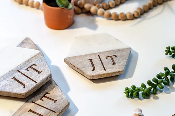 Personalized Coasters Set of 4 Wood and Marble Coasters | Etsy | Etsy (US)