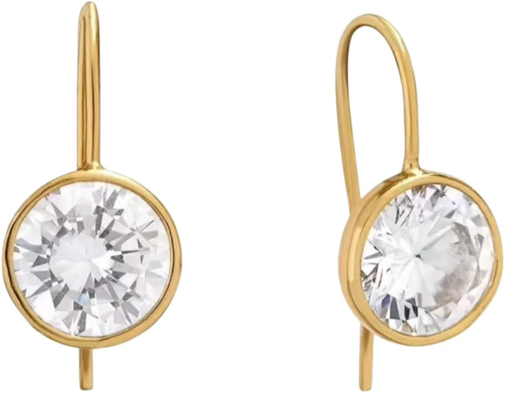 18k Gold Bezel Drop Earrings | 8mm-10mm Round Cubic Zirconia | Amazon (US)