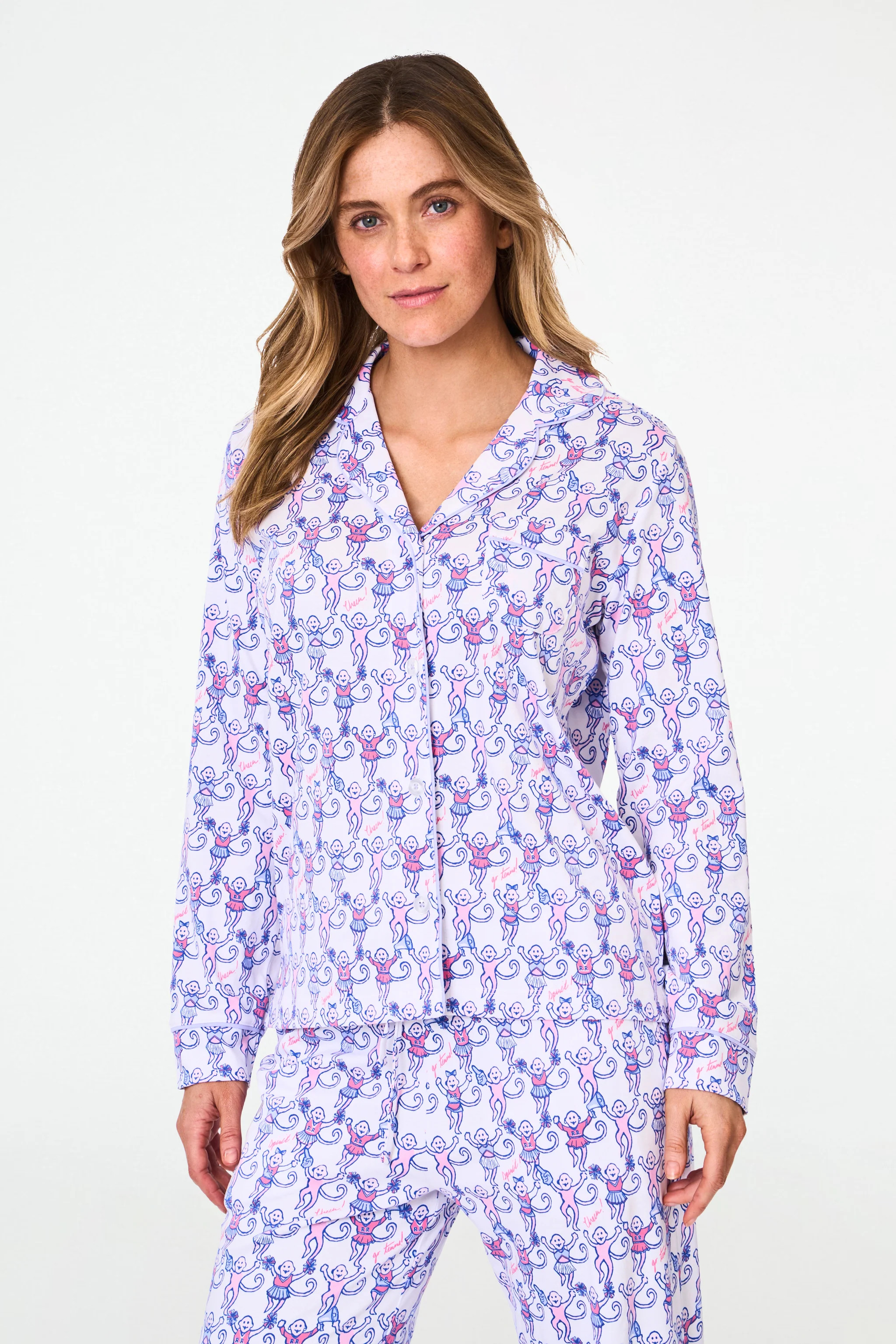 Cheer Monkey Long Sleeve Polo Pajamas | Roller Rabbit