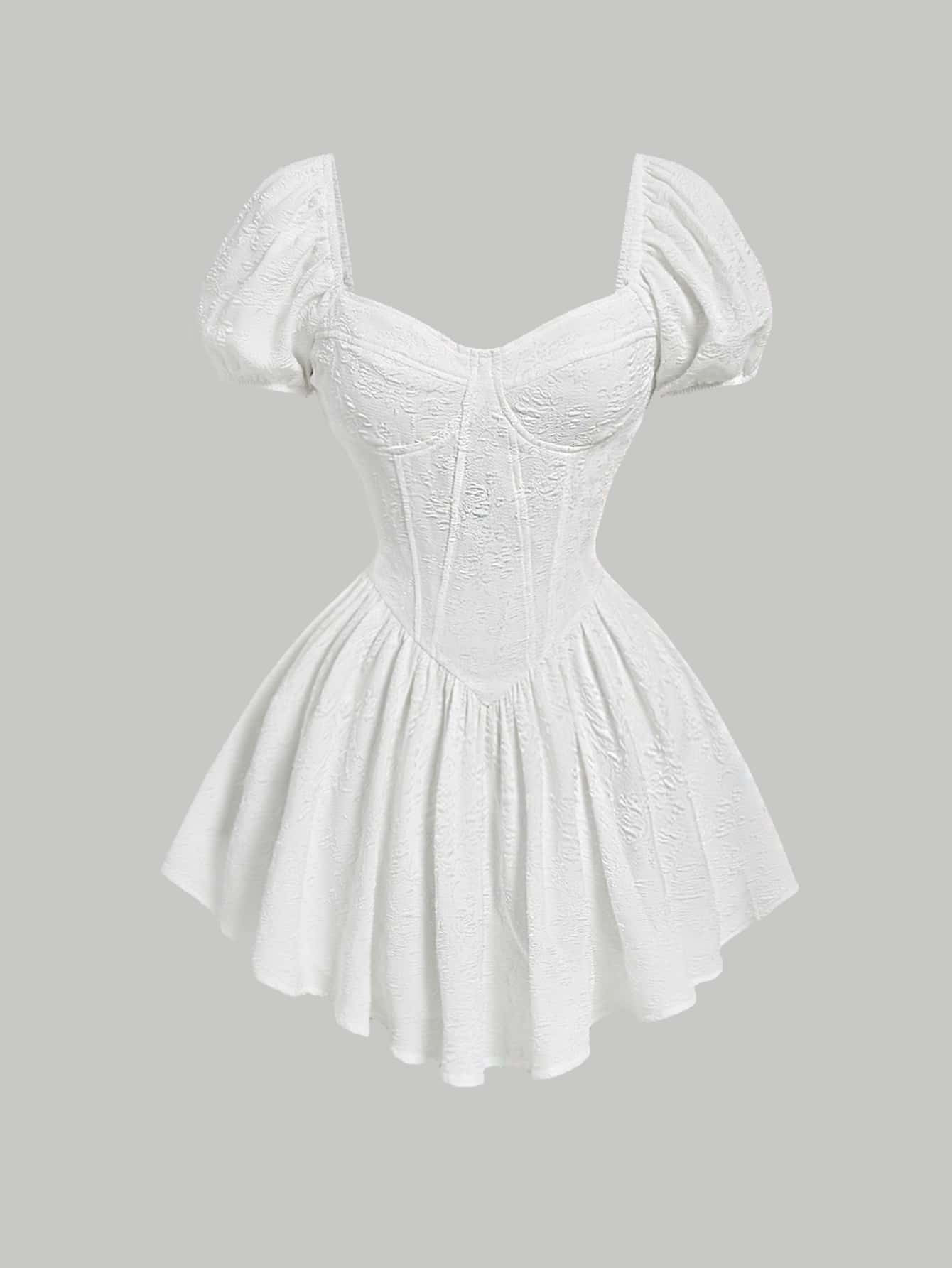 SHEIN MOD Sweetheart Neck Puff Sleeve Ruffle Hem Dress | SHEIN