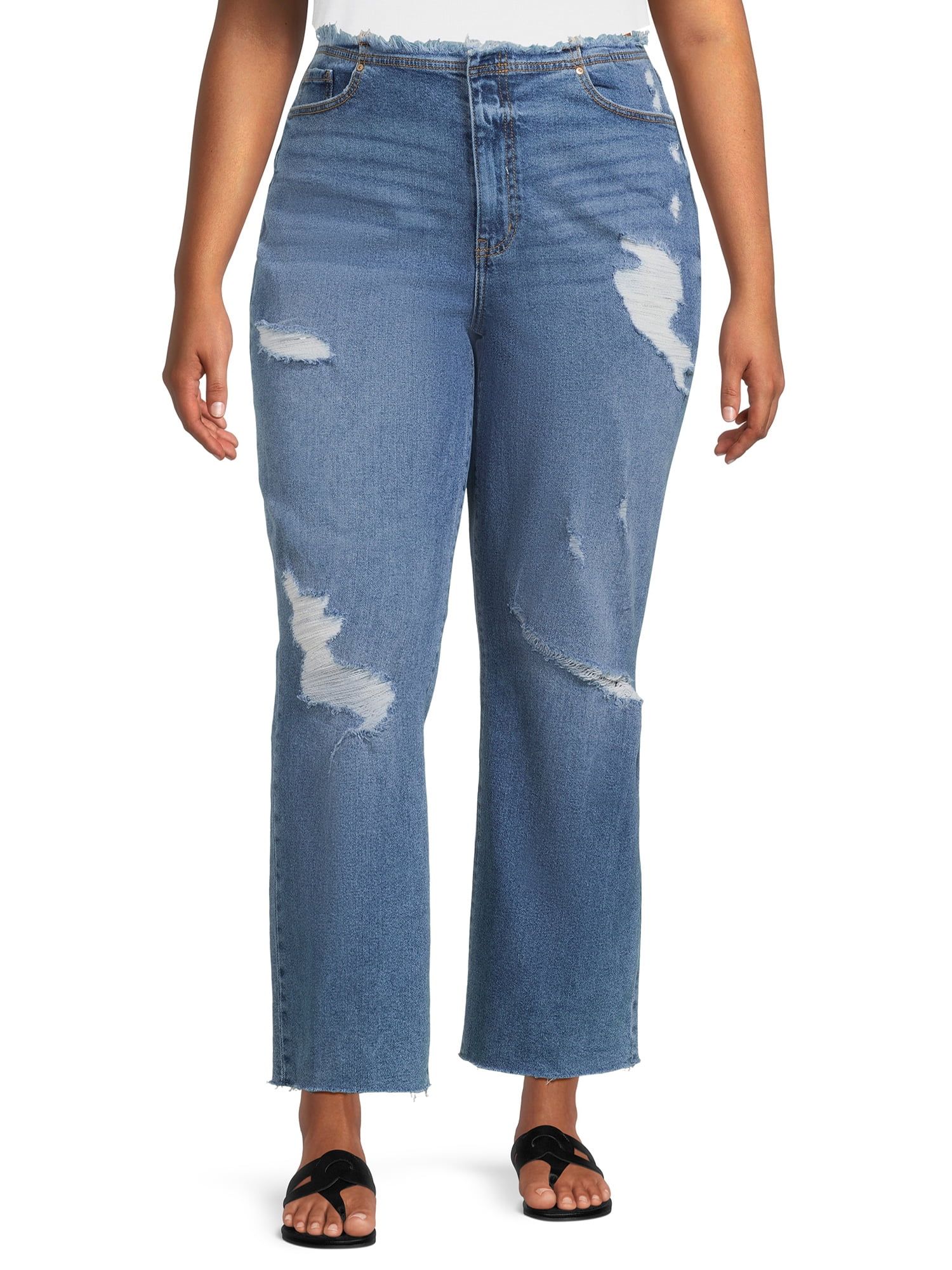 Celebrity Pink Juniors Low Rise Destructed Straight Jeans, Sizes 1-21 - Walmart.com | Walmart (US)