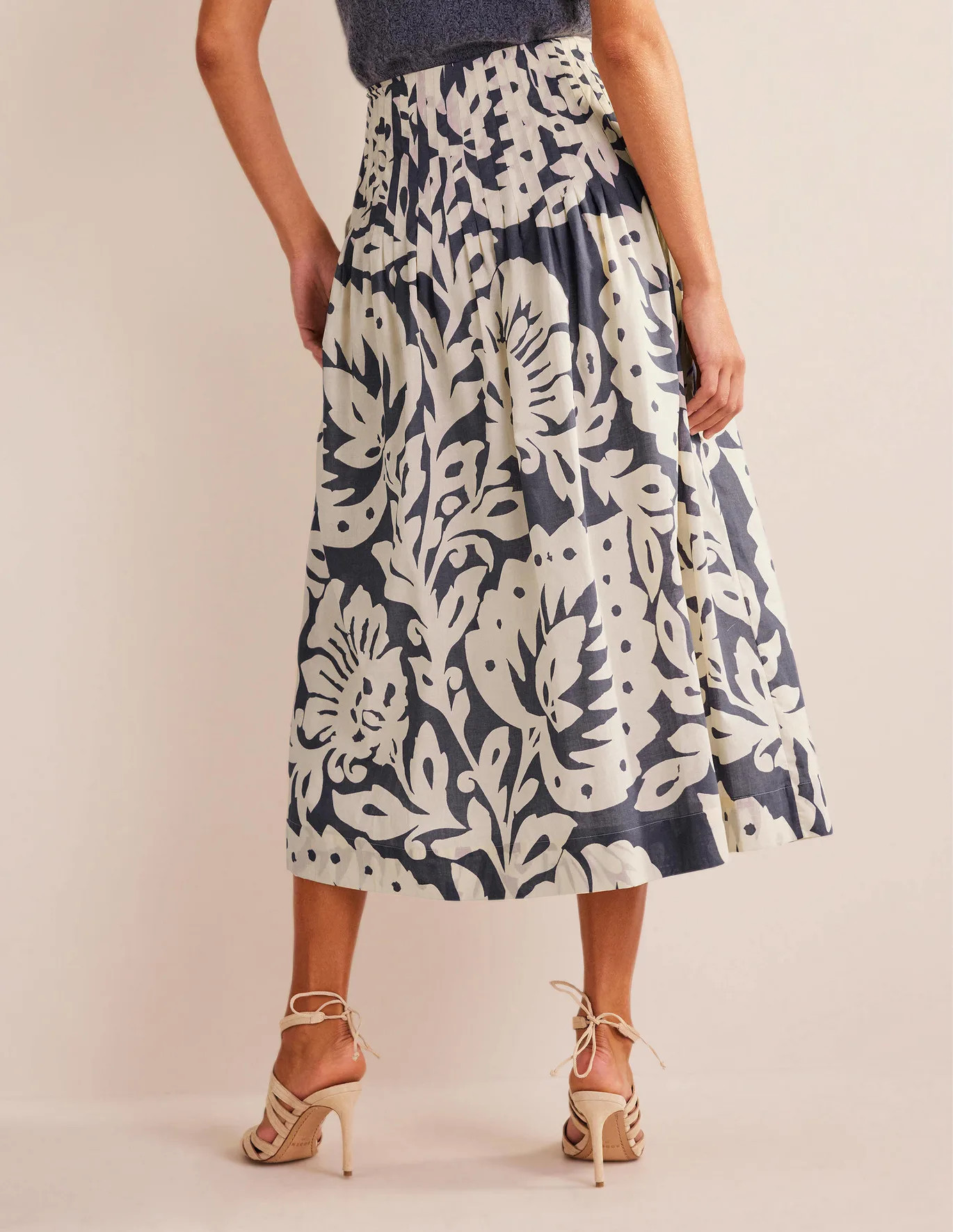 Pleated Cotton Midi Skirt - Sapphire, Oak Terrace | Boden (US)