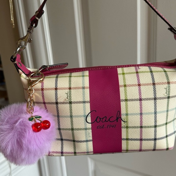 Coach Pink and Cream Plaid Shoulder Bag | Poshmark