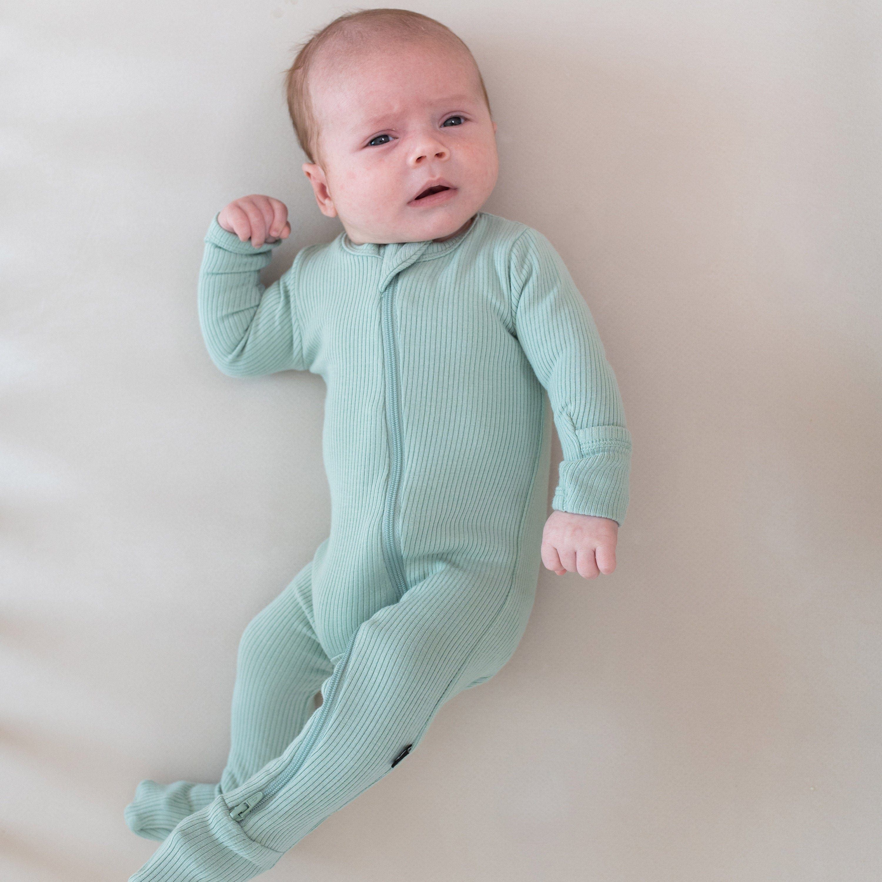 Ribbed Zipper Footie in Sage | Kyte BABY