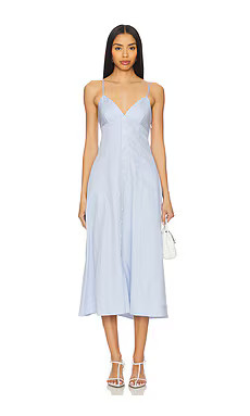 SIMKHAI Honor Cami Midi Dress in Blue Hydrangea Stripe from Revolve.com | Revolve Clothing (Global)