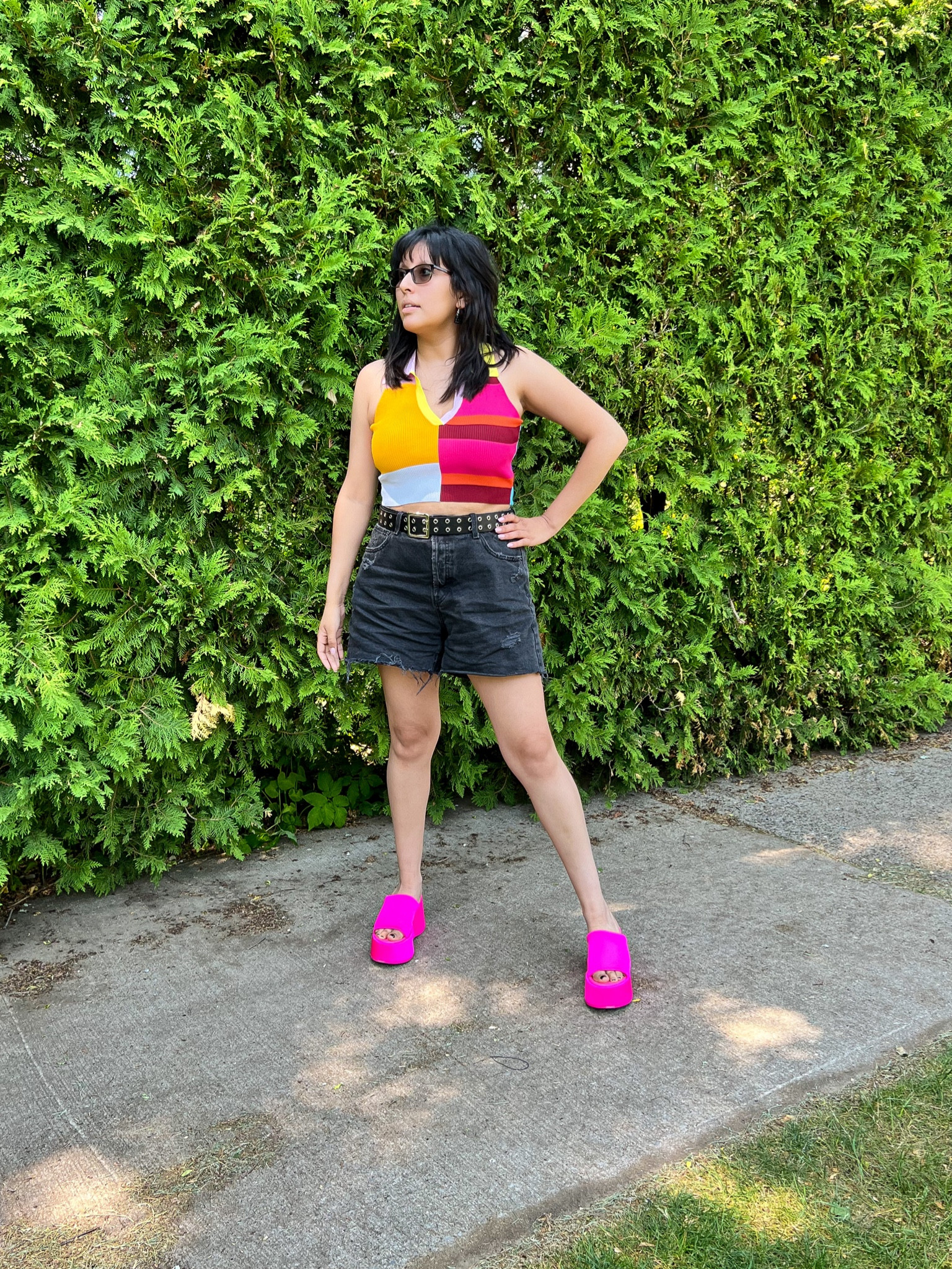 Target High Rise Shorts & Belt, Macy’s Madden Girl Platform Sandals