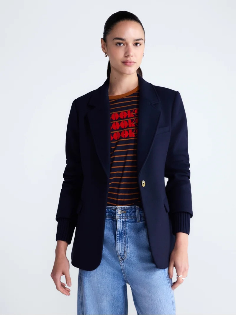 Free Assembly Women's and Women's Plus Single-Breasted Blazer with Ribbed Cuffs, Sizes XS-4X | Walmart (US)