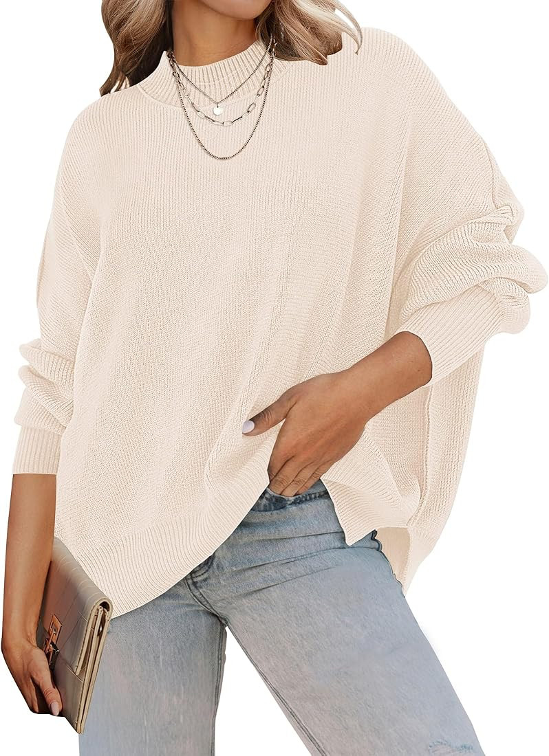 ZESICA Women's Fall Casual Long Sleeve Crew Neck Side Slit Oversized Ribbed Knit Pullover Sweater... | Amazon (US)