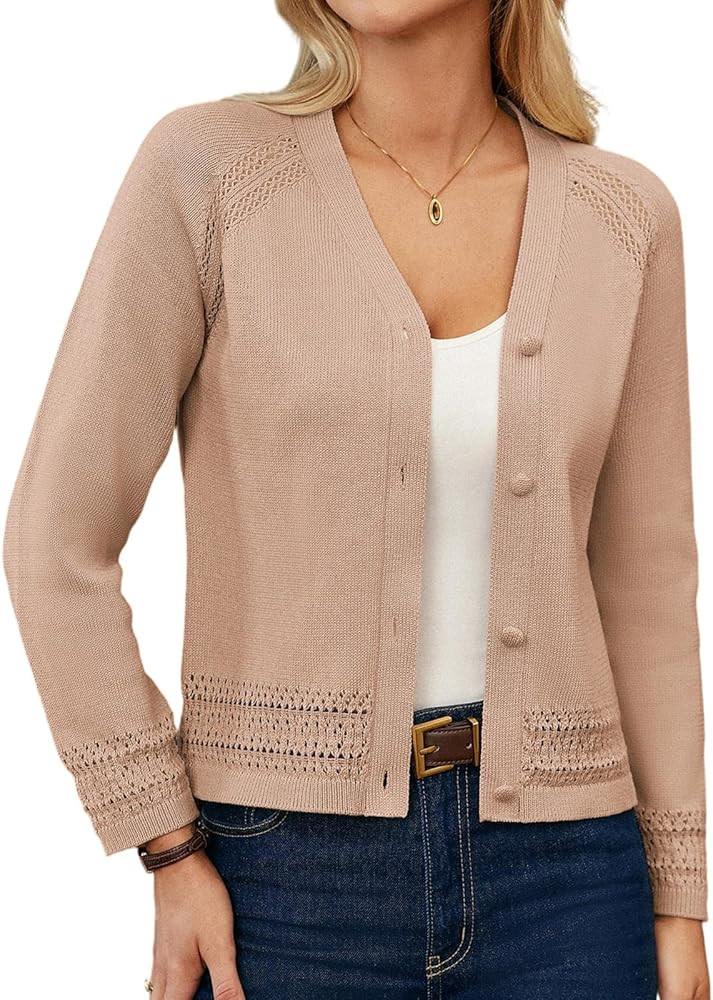 GRACE KARIN Women Cotton Cropped Cardigan Lightweight Long Sleeve Button Knit Sweaters Fall Outfi... | Amazon (US)