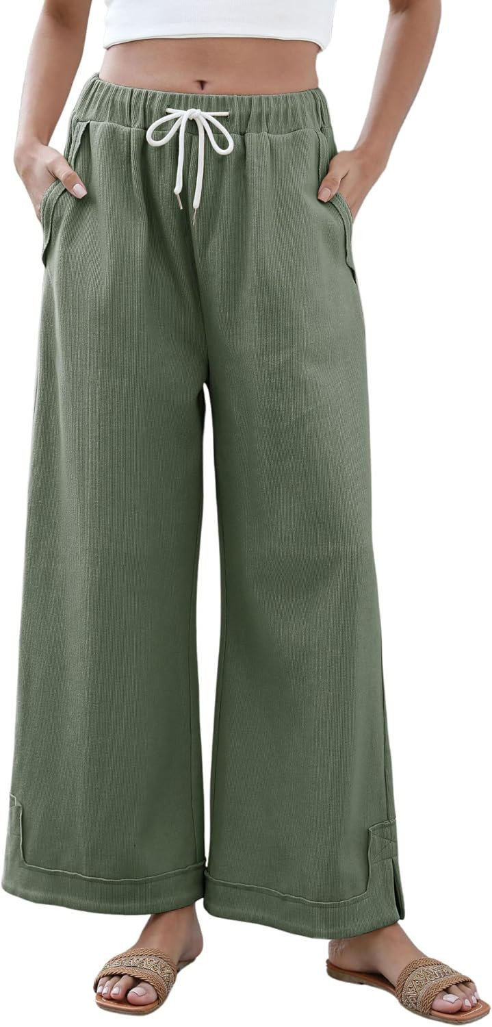 Athlisan Womens Baggy Wide Leg Palazzo Pants Casual Loose Drawstring Elastic Waisted Lounge Trousers with Pockets | Amazon (US)