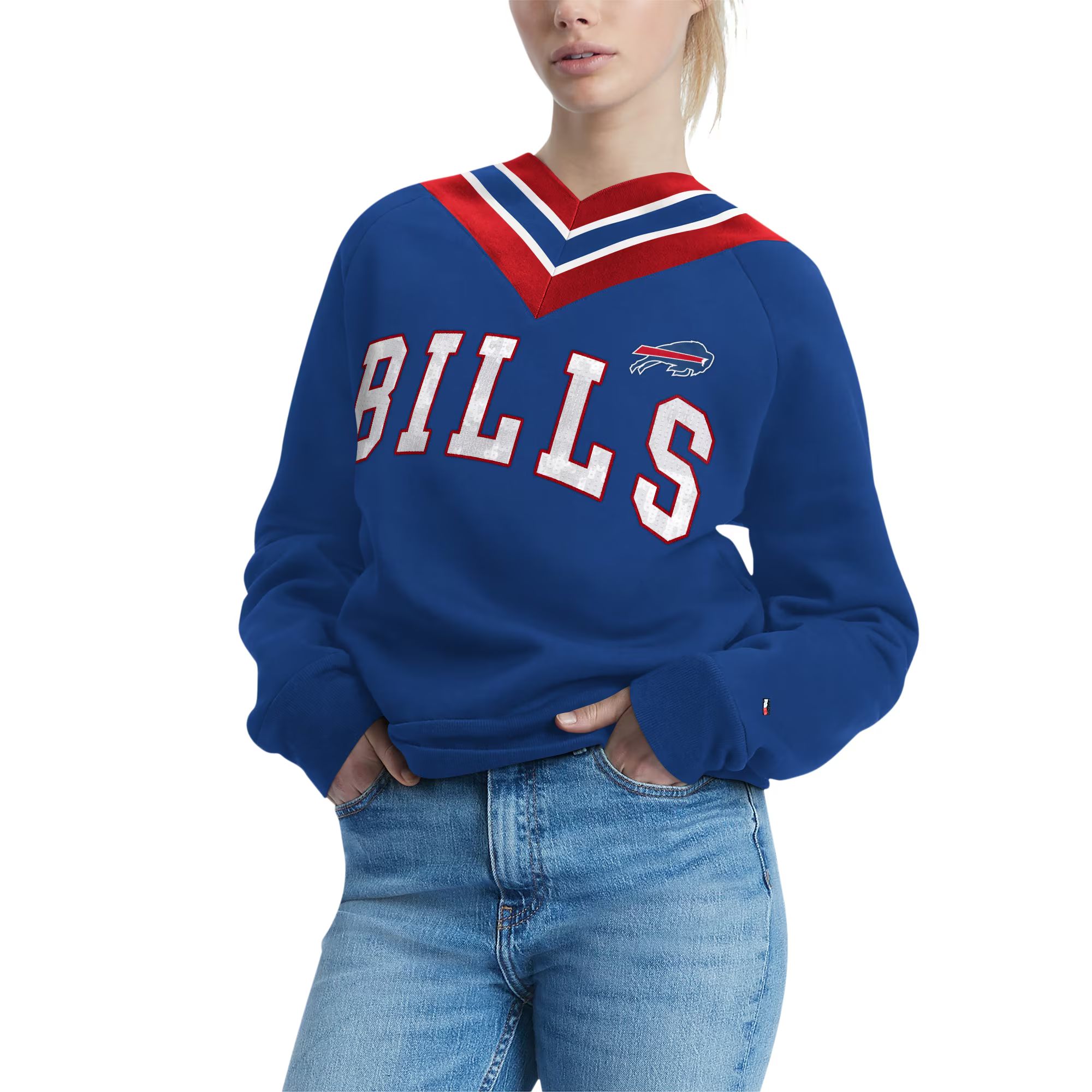 Women's Buffalo Bills Tommy Hilfiger Royal Heidi Raglan V-Neck Sweater | NFL Shop