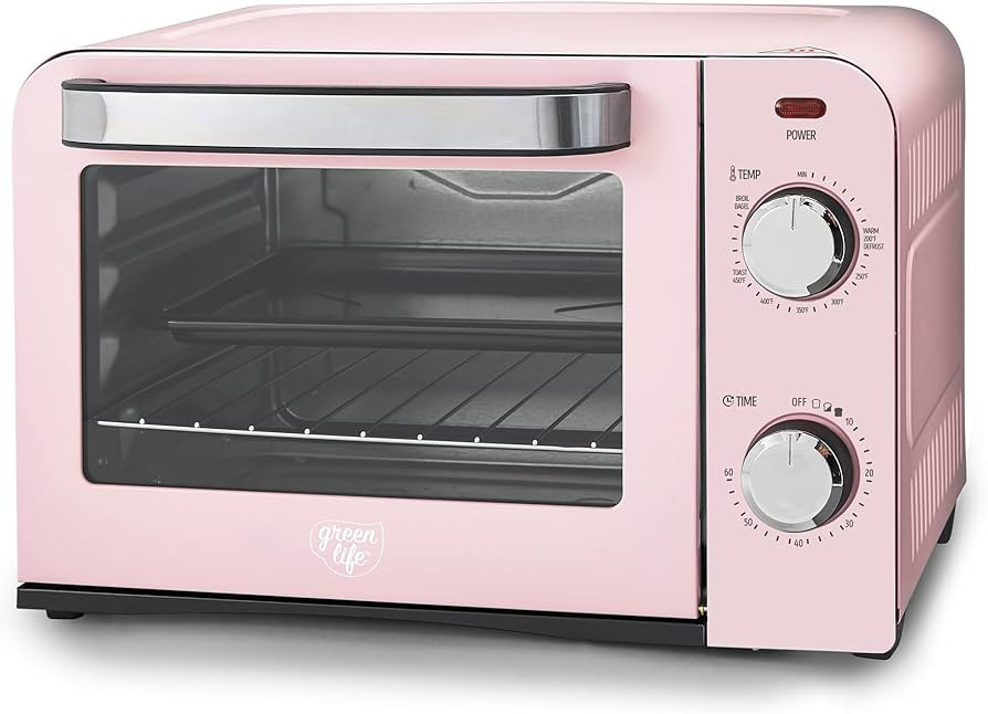 Green Life Mini Oven, Pink, Healthy Ceramic Nonstick, Compact Size, Bake, Broil, Toast, Pizza Cap... | Amazon (US)