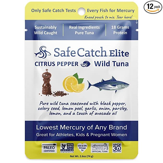 Safe Catch Elite Lowest Mercury Wild-Caught Tuna Pouch Citrus Pepper Seasoned Fish, Gluten-Free, ... | Amazon (US)