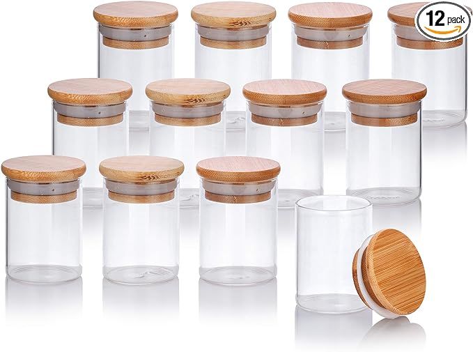 2.3 oz Premium Borosilicate Clear Glass Jars with Bamboo Silicone Sealed Lid (12 Pack) | Amazon (US)