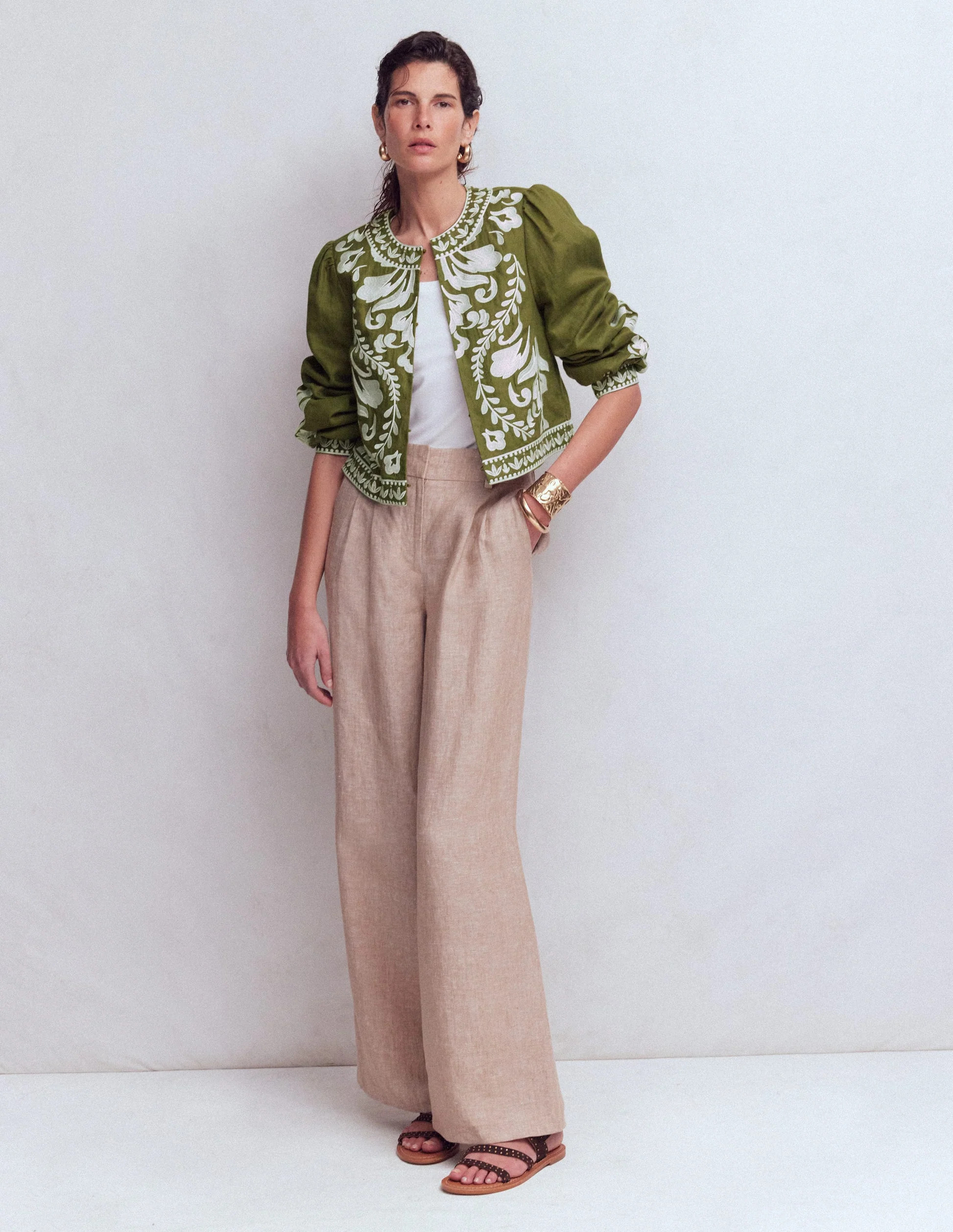 Embroidered Linen Jacket-Woodland Green | Boden (US)