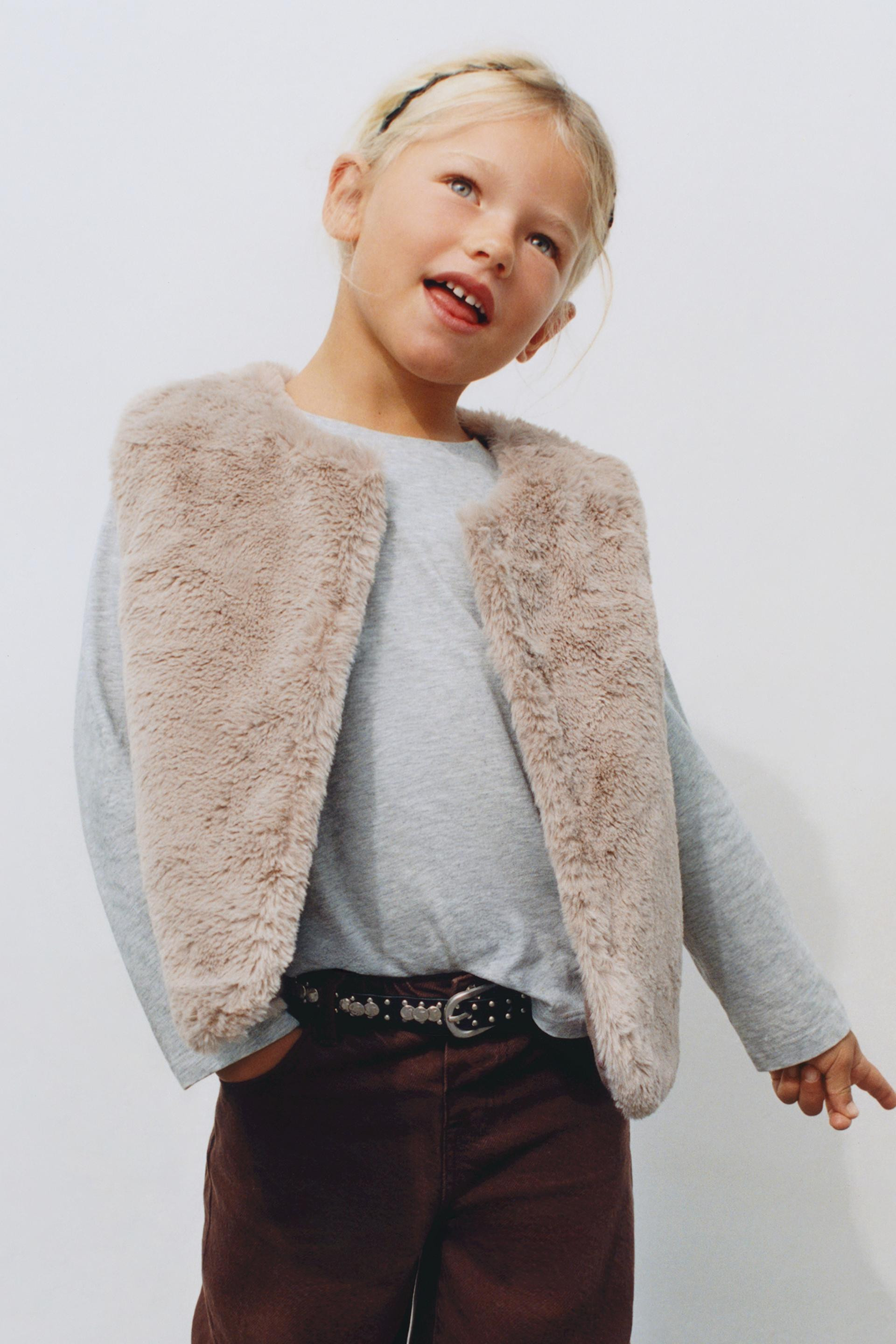 Zara - Faux Fur Vest - Taupe Brown - 6 Years (45,2 Inches) - Kids | Zara US