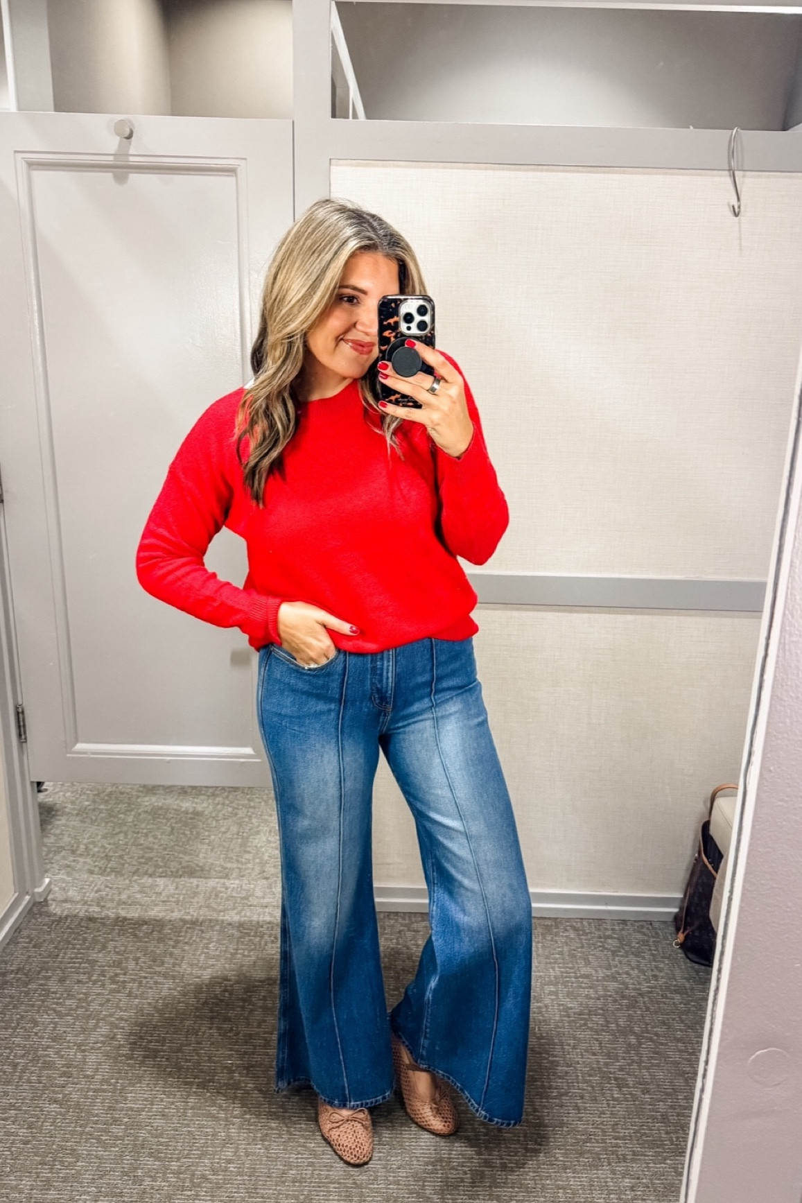 LOFT new arrivals try on on a size 8. Fall and winter outfits from @loft.  Currently 44% + 11% + free shipping no minimum 

Wearing a size 8 in the stretch flare jeans, size medium in the red sweater.

#loveloft 

#LTKFindsUnder50 #LTKSaleAlert #LTKFindsUnder100