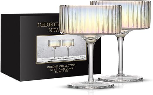 Fluted Coupe Glasses Set Of 2 – Christian Siriano Chroma 10oz Cocktail Coupe Glasses Iridescent... | Amazon (US)