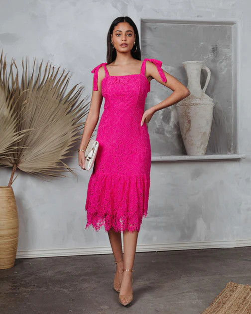 Miami High Tea Lace Midi Dress - Hot Pink  - SALE | VICI