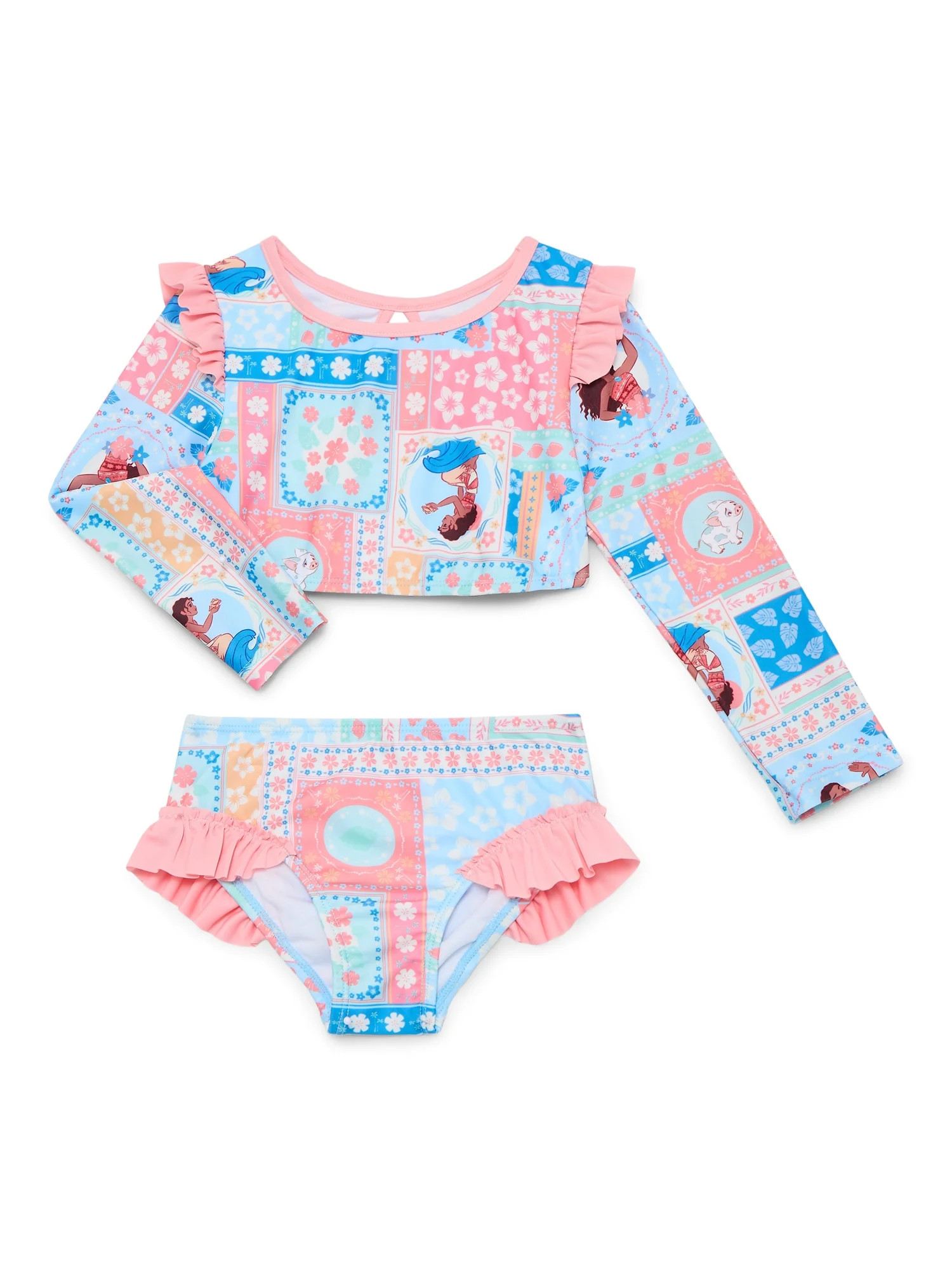 Character Toddler Girl Long- Sleeve Rash Guard Swimsuit, 2-Piece, Sizes 12M-5T | Walmart (US)