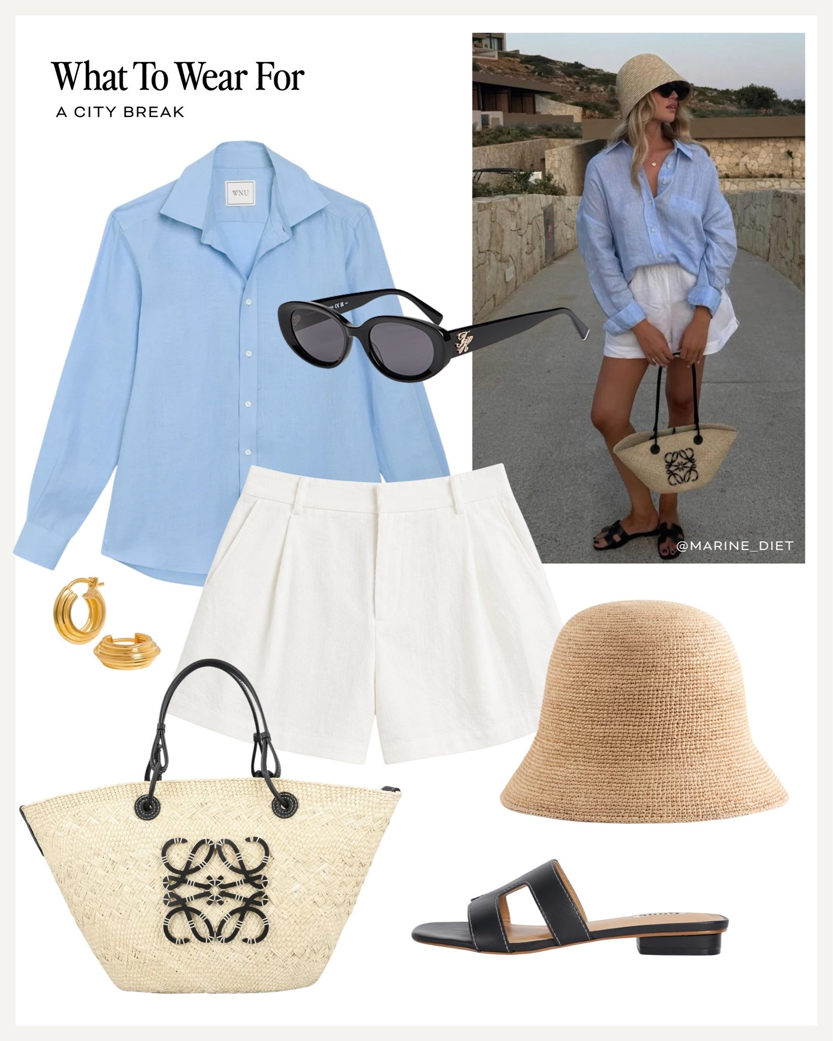 A city break 🩵

Linen shirt, powder blue, white shorts , straw hat, Loewe tote bag, black sandals, effortless summer style. AD

#LTKsummer