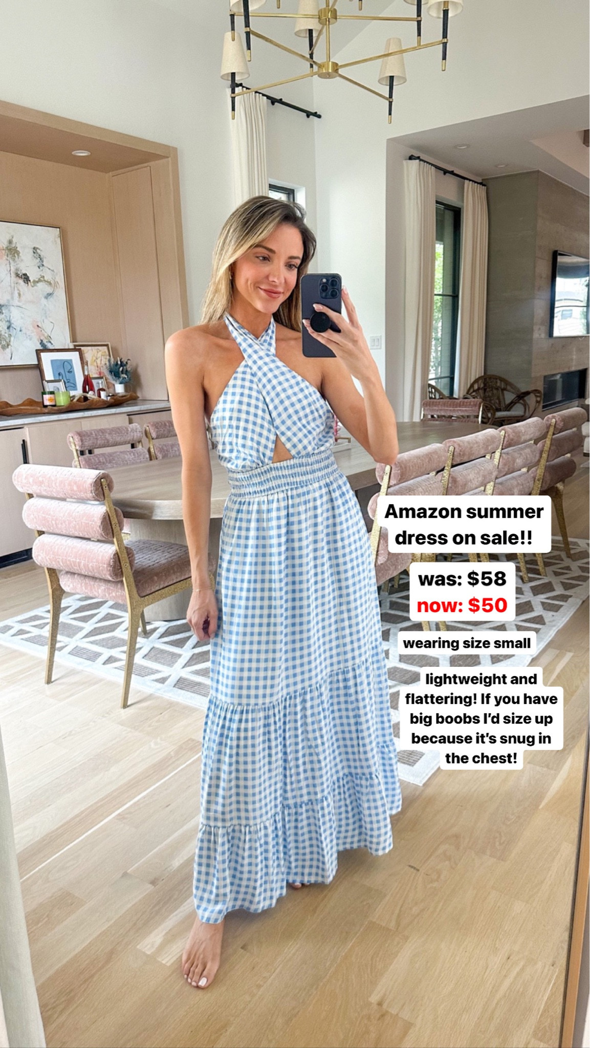 how to dress for a beach wedding men Giselle Micro Gingham Print Dress - Blue | Occasion Dress in Sizes XXS–6X main image 0