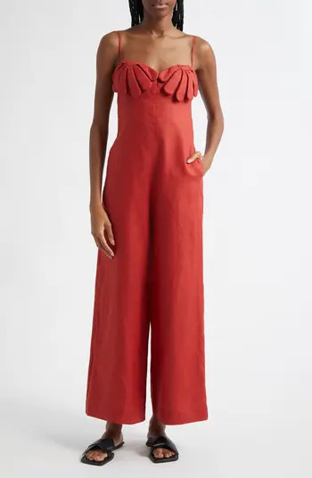 FARM Rio Red Petals Cup Wide Leg Linen Jumpsuit | Nordstrom | Nordstrom