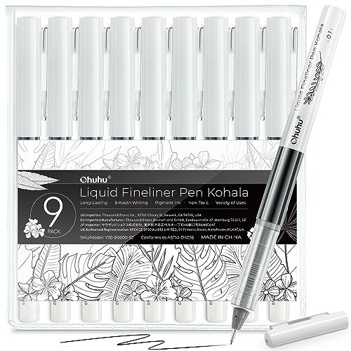 Ohuhu Liquid Fineliner Drawing Pens: 9 Sizes Micro Pens Drawing Pens Pigment Black Ink Water-proof Alcohol-proof Assorted Point Tips Smooth Writing Sketching Journaling Anime Artist Beginners - Kohala | Amazon (US)