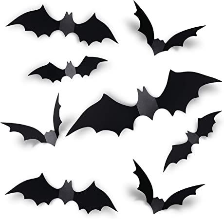 Coogam 60PCS Halloween 3D Bats Decoration 2021 Upgraded, 4 Different Sizes Realistic PVC Scary Bl... | Amazon (US)