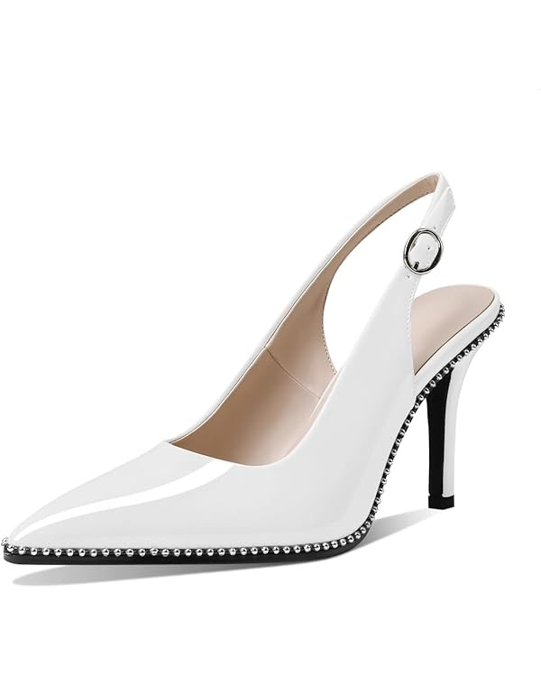 Zamikoo Women Beaded Pumps High Heel Slingback Pointed Toe Slip On 3.5 Inch Stilettos Ankle Strap... | Amazon (US)