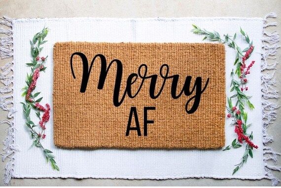 Merry AF - Welcome Mat - Christmas Doormat - Funny Doormat - Home Decor - Custom Doormat - Christ... | Etsy (US)