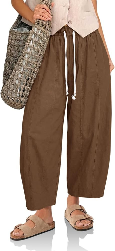 Cicy Bell Womens Baggy Barrel Pants High Waisted Wide Leg Casual Elastic Drawstring Cropped Loose... | Amazon (US)