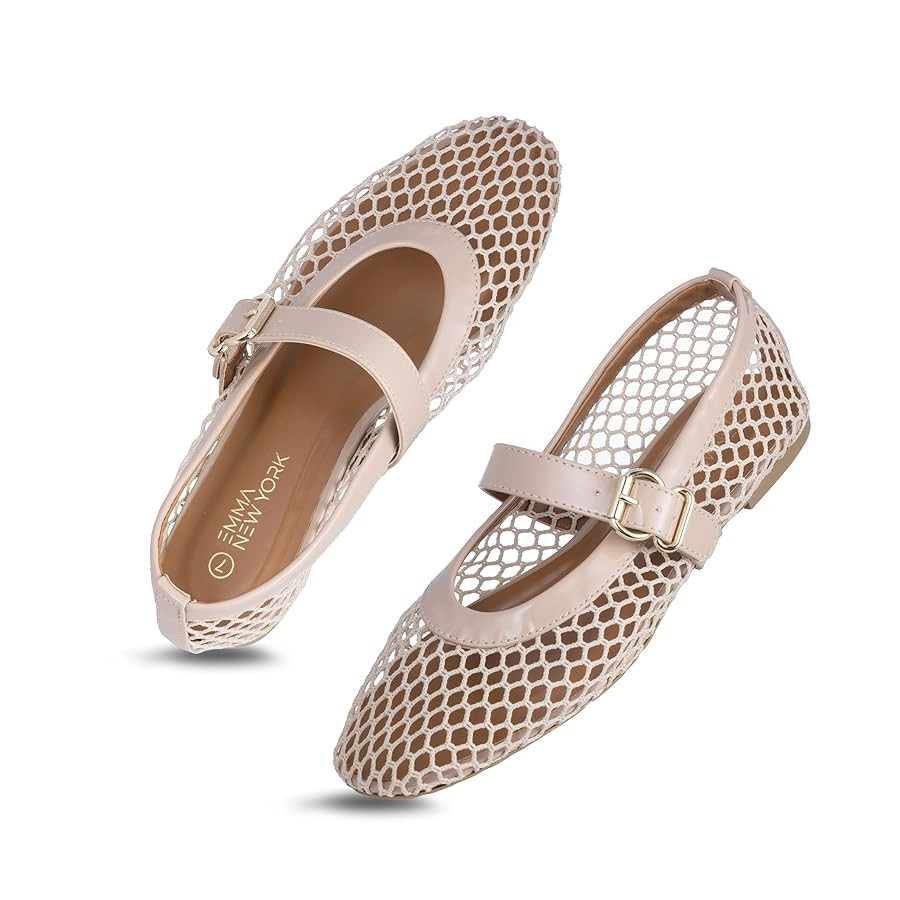 Women’s Mesh Ballet Flats – Fishnet Mary Jane Flats with Adjustable Buckle Strap, Breathable ... | Amazon (US)