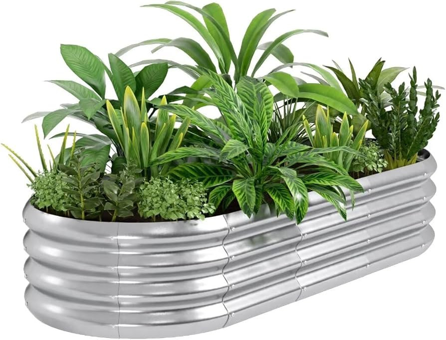 HOXHA Planter Raised Beds, 5X2X1 FT Land Guard Oval Galvanized Steel Planter Box, Metal Raised Ga... | Amazon (US)