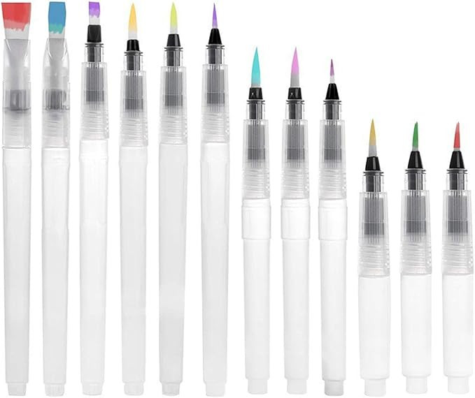 9/12Pcs Refillable Water Brush Pen Flat/Point Tip Painting Water Brush Pen for Kid Adult Watercol... | Amazon (US)