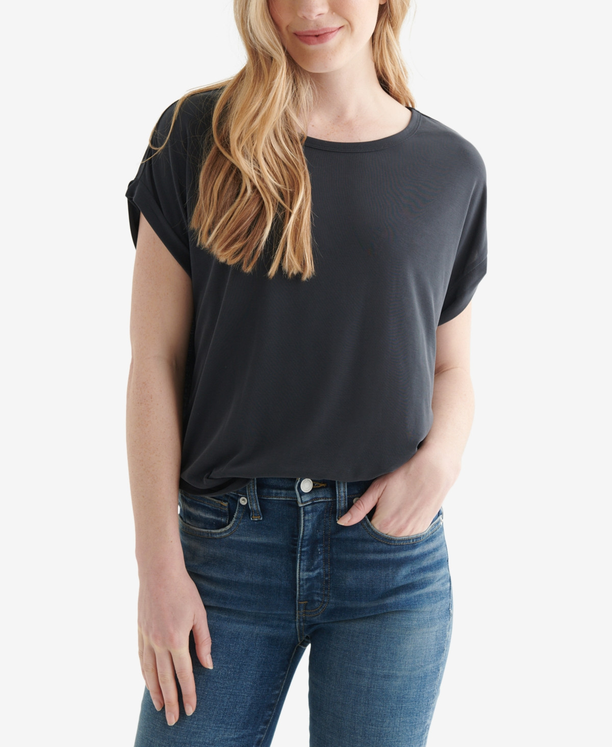 Lucky Brand Women's Short Sleeve Sandwash Dolman Tee - Lucky Black | Macy's