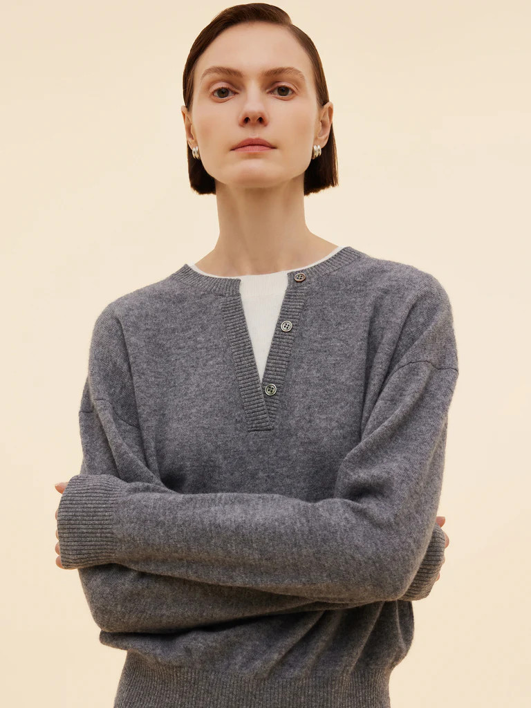 [Preview] 100% Wool Women Mock Layered Sweater | GOELIA