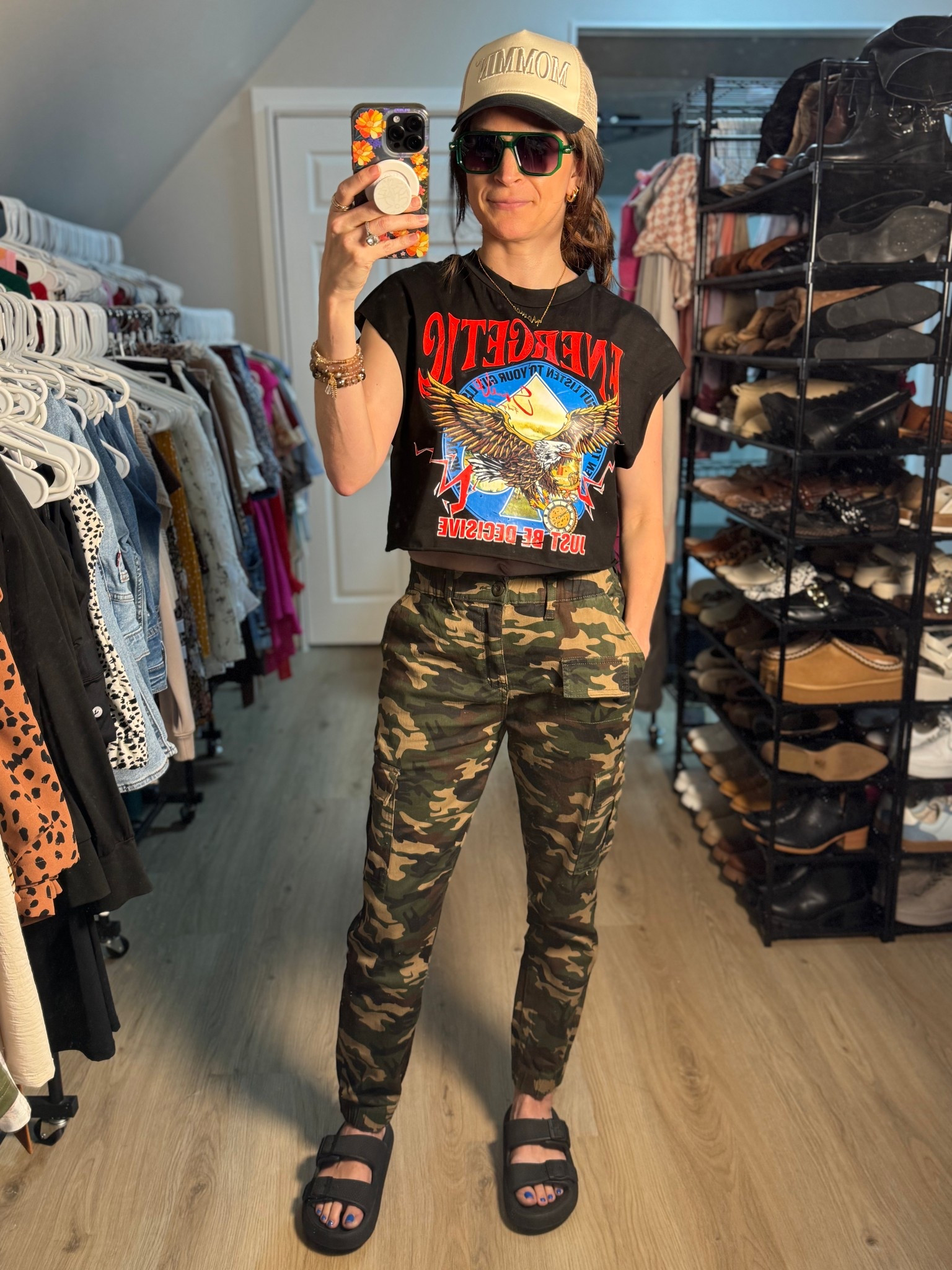 Edgy and cute ootd! Wearing a small graphic tee & camo cargo joggers. Slippers run TTS.

#LTKootd #LTKdayinmylife #LTKgrwm
