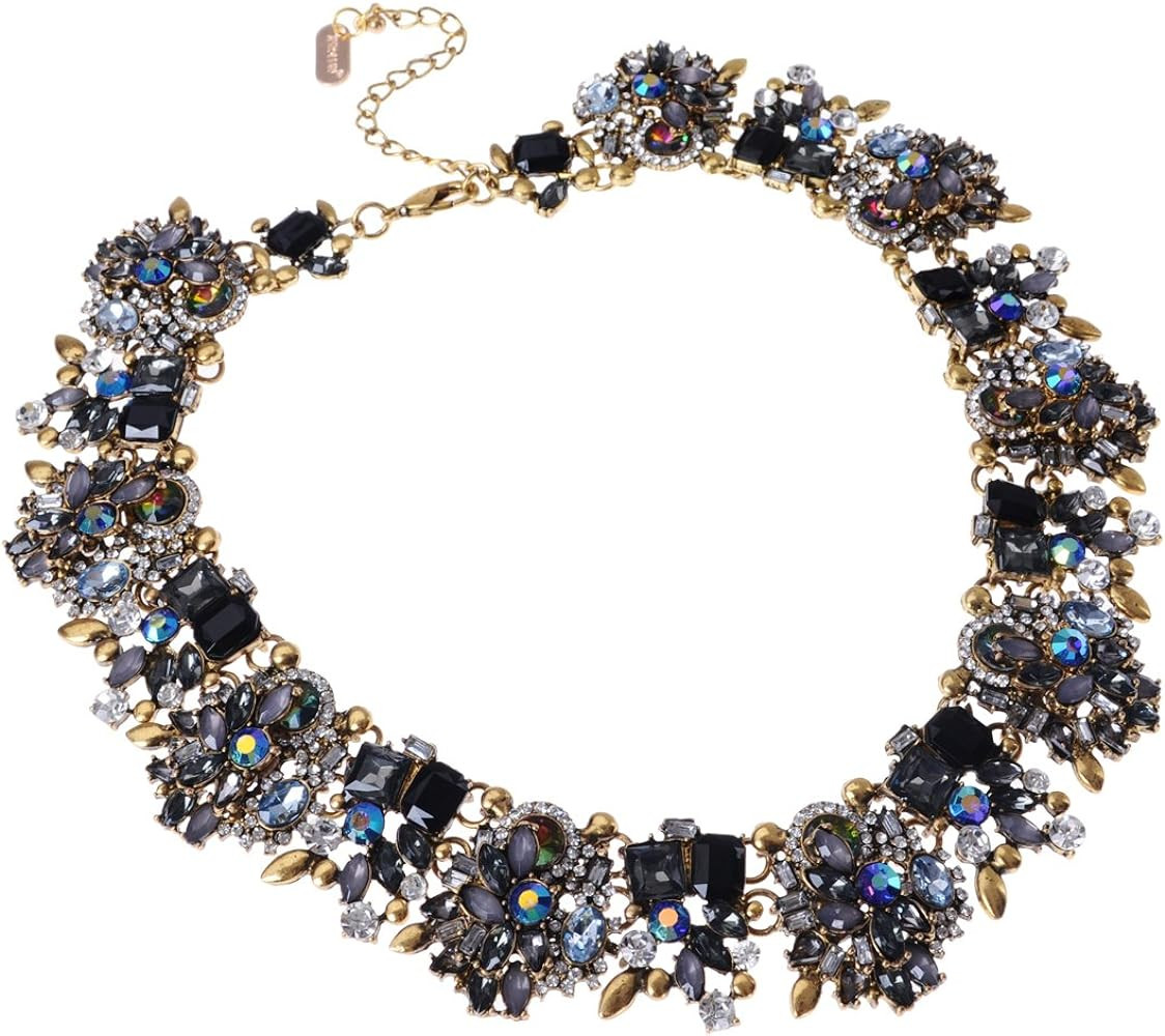 Crystal Rhinestone Statement Necklace, Vintage Chunky Chain Choker Collar Bib Statement Necklace ... | Amazon (US)