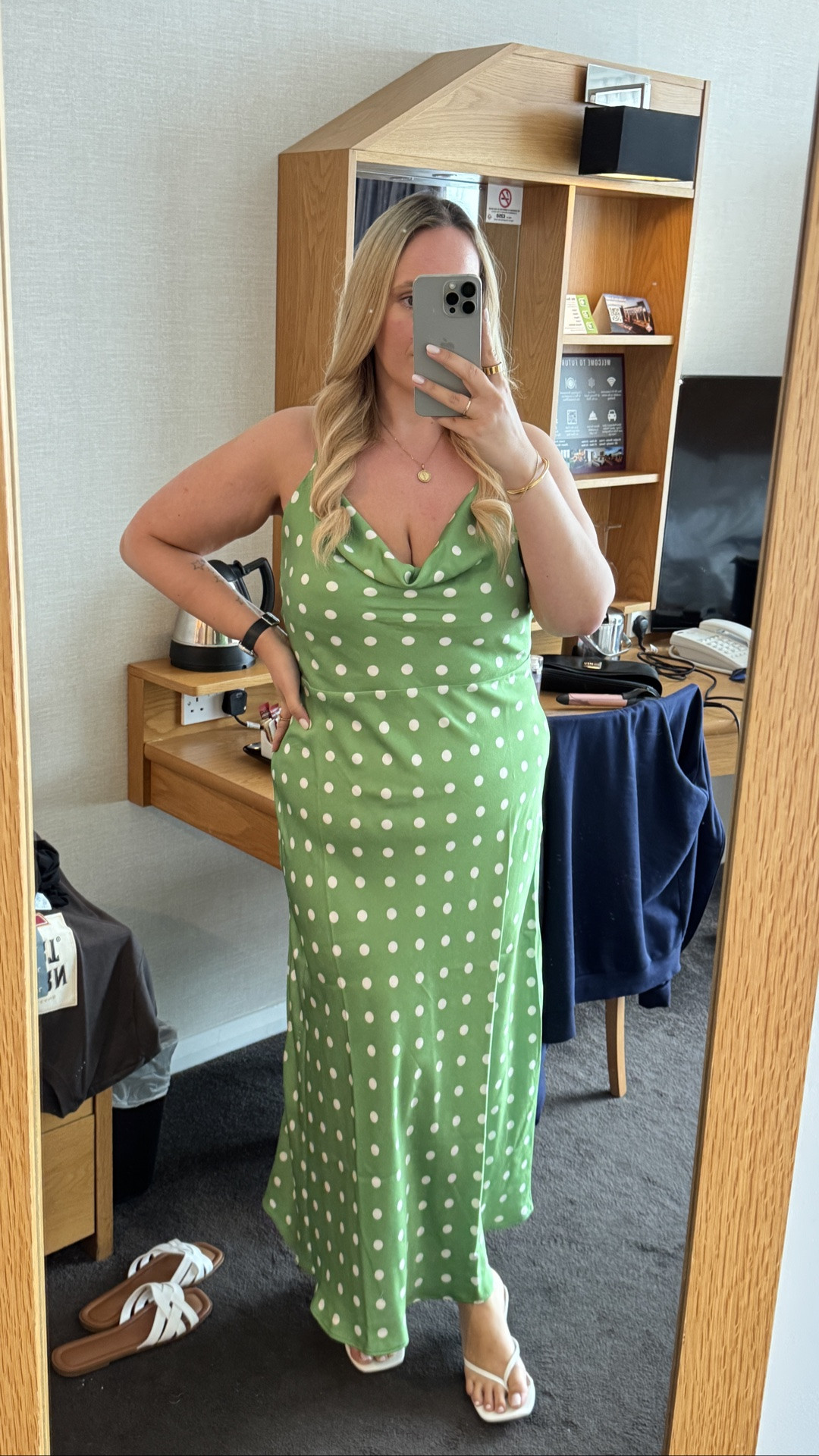 Mid Size Polka Dot Midi Dress | Wedding Guest Outfit Idea | Size 16

Green polka dot satin midi dress that’s been doing serious work as both a date night look and a wedding guest option. Cowl neck, midi length, sits beautifully on a mid size frame without clinging.
I’m wearing UK 16 for reference. Linked the dress, the Abbott Lyon jewellery and a couple of similar styles in case it sells out.

Polka dot dress | wedding guest dress | green dress | satin midi | mid size occasion wear | cowl neck | summer wedding | UK fashion
LTK hashtags:
#LTKwedding #LTKmidsize #LTKuk #LTKstyletip #LTKpartywear #LTKsummer #LTKplussize #LTKfindsunder100 #LTKspringsale

#LTKsummer #LTKwedding #LTKdresses