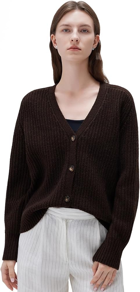 SUUKSESS Women Long Sleeve Button Down Short Cardigan 2025 Fall Loose Open Front Knit Sweater | Amazon (US)