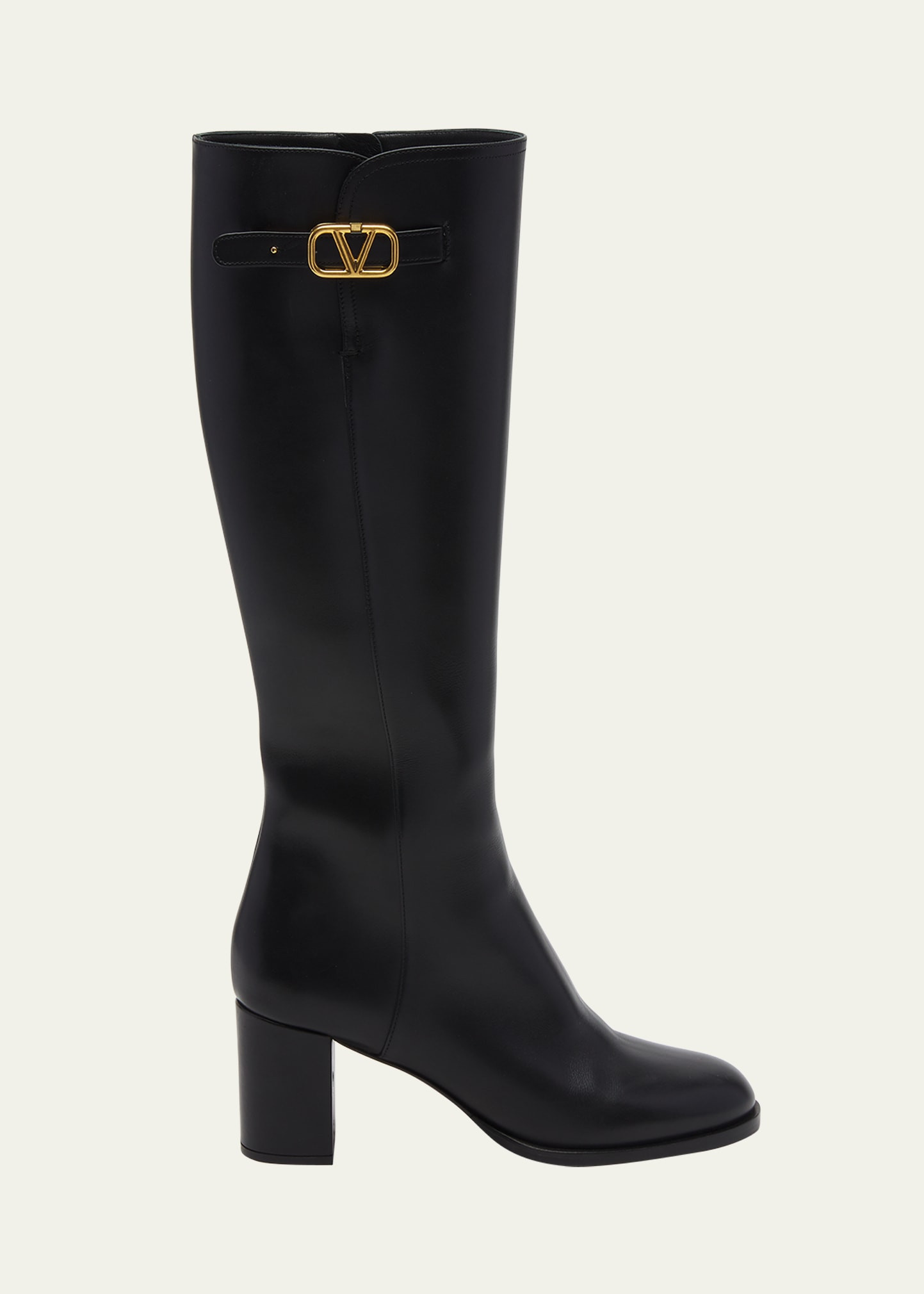 Valentino Garavani Leather Knee High Boots with V Logo | Bergdorf Goodman