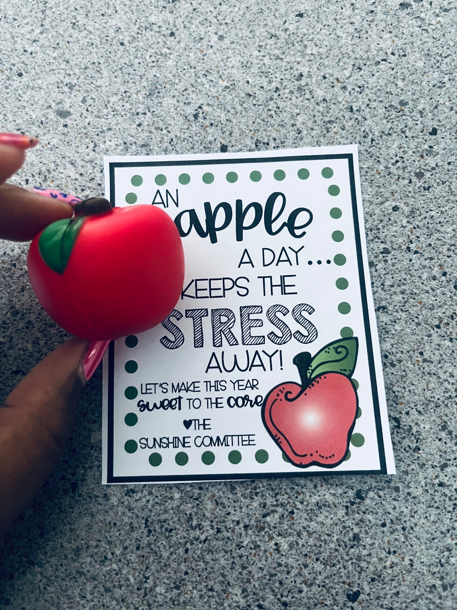 an APPLE a day keeps the STRESS away… 🍎 (well, we hope) our SUNSHINE COMMITTEE is kicking off the school year with something SWEET to the CORE — APPLE STRESS BALLS for the APPLEsolute best staff around!

we know SCHOOL DAYS can be a mix of
🍏✨ GOLDEN DELICIOUS moments
and
🍎 MUSHY ones where ya kinda wanna throw the apple into the sky…

either way, BACK TO SCHOOL vibes are CRISP and  you’ve got this — and the SUNSHINE COMMITTEE always has your back.

Comment “APPLE” if you want the links to the tag + the stress balls to gift your own crew!

Back to School
Staff Morale 
Staff Gifts 
Sunshine Committee 

#LTKTeacher 
#LTKBackToSchool 

#LTKSeasonal