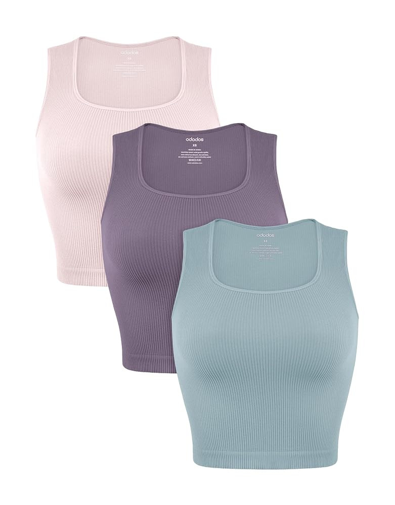 ODODOS Seamless Square Neck Tank for Women Ribbed Soft Sleeveless Longline Crop Tops | Amazon (US)