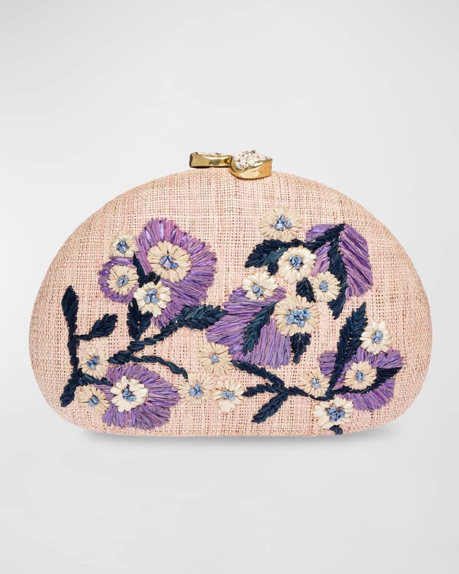 Rafe Berna Flower-Embroidered Straw Clutch Bag | Neiman Marcus
