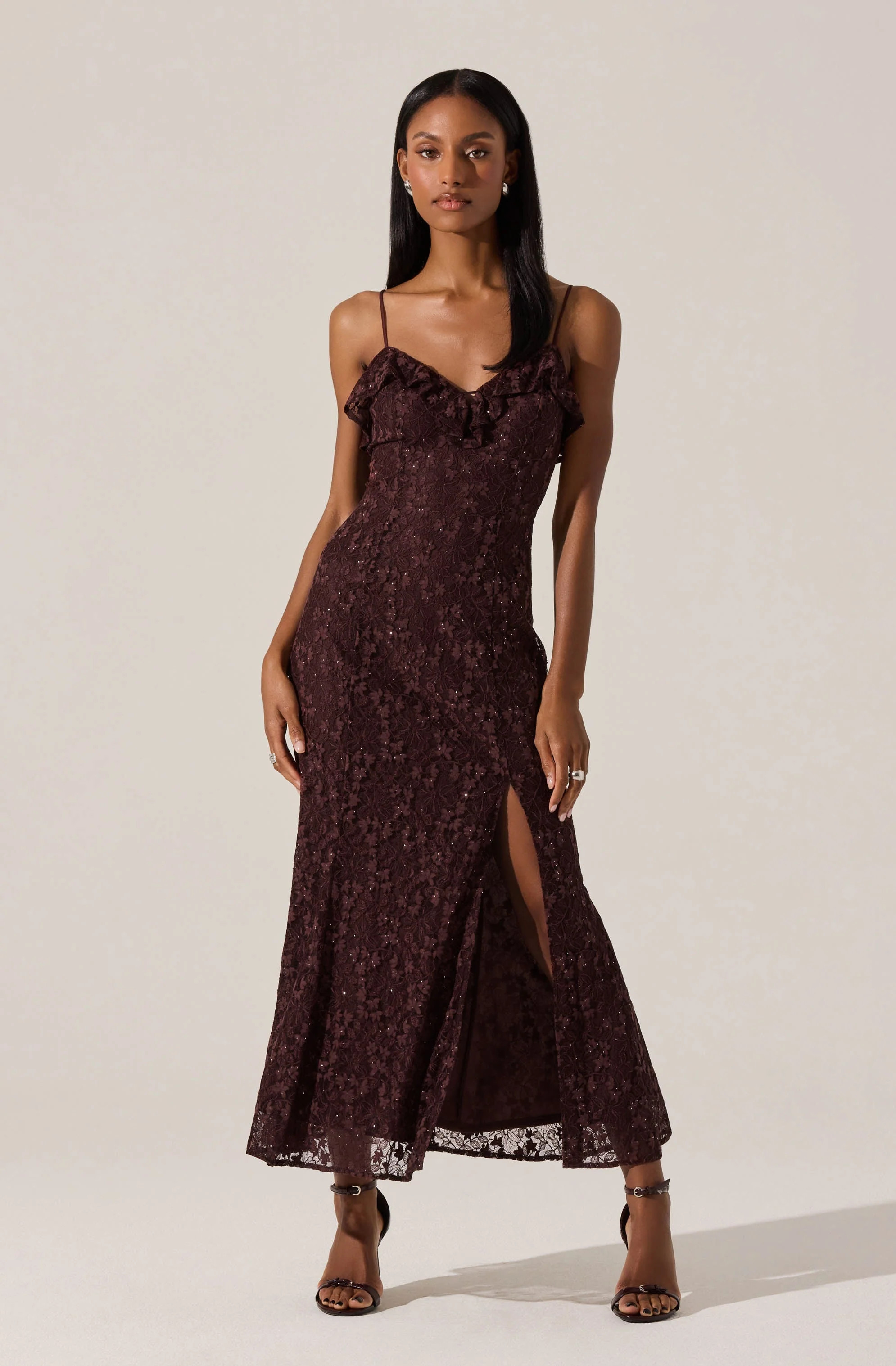Leonie Floral Lace Maxi Dress - Wine brown / XS | ASTR The Label (US)